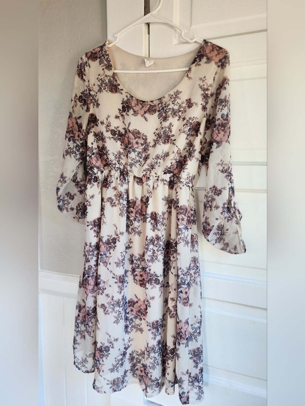 Pinkblush Cream Floral Chiffon Dress with Dusty Rose Blooms